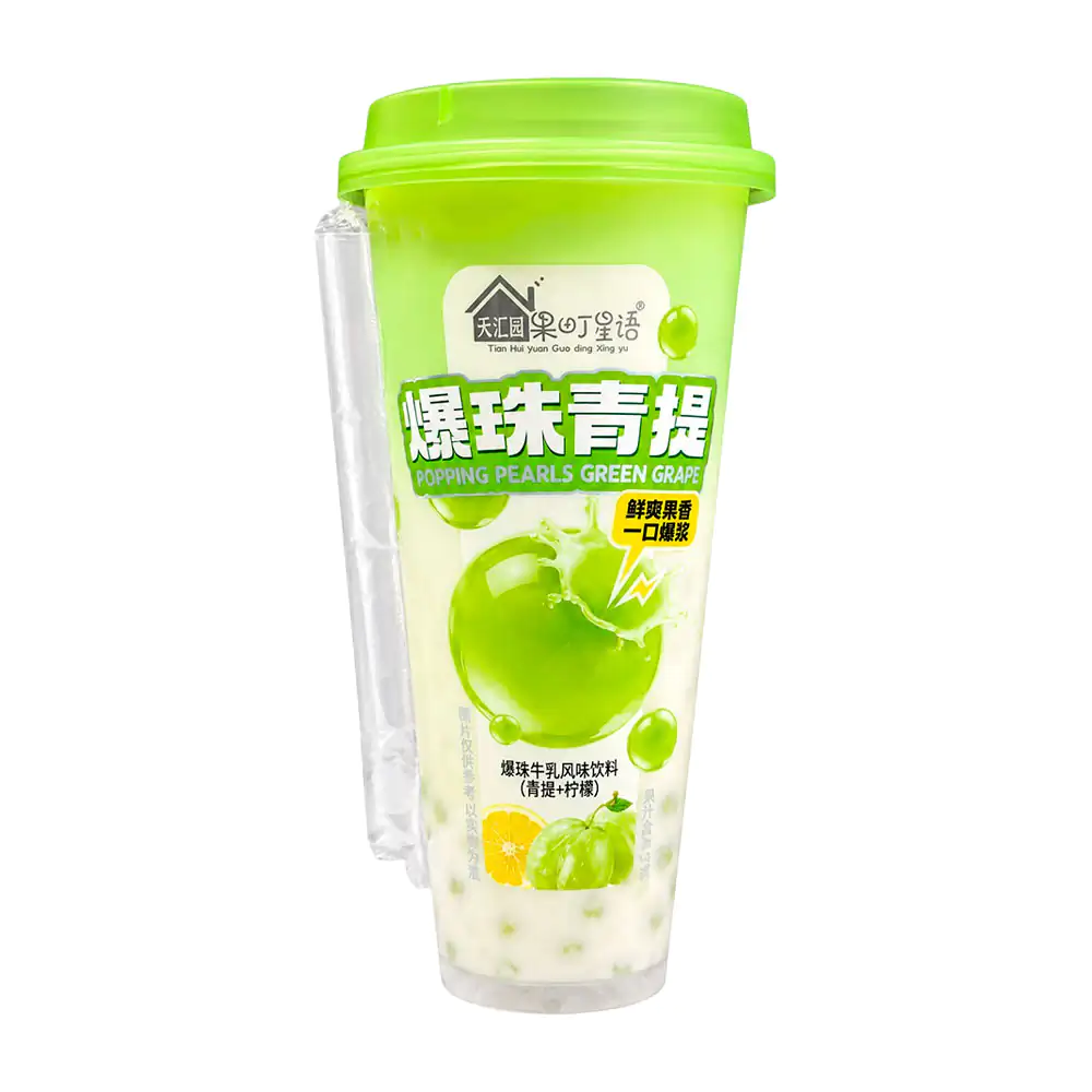 1pza Bebida asiática láctea con perlas explosivas sabor uva verde, 520ml