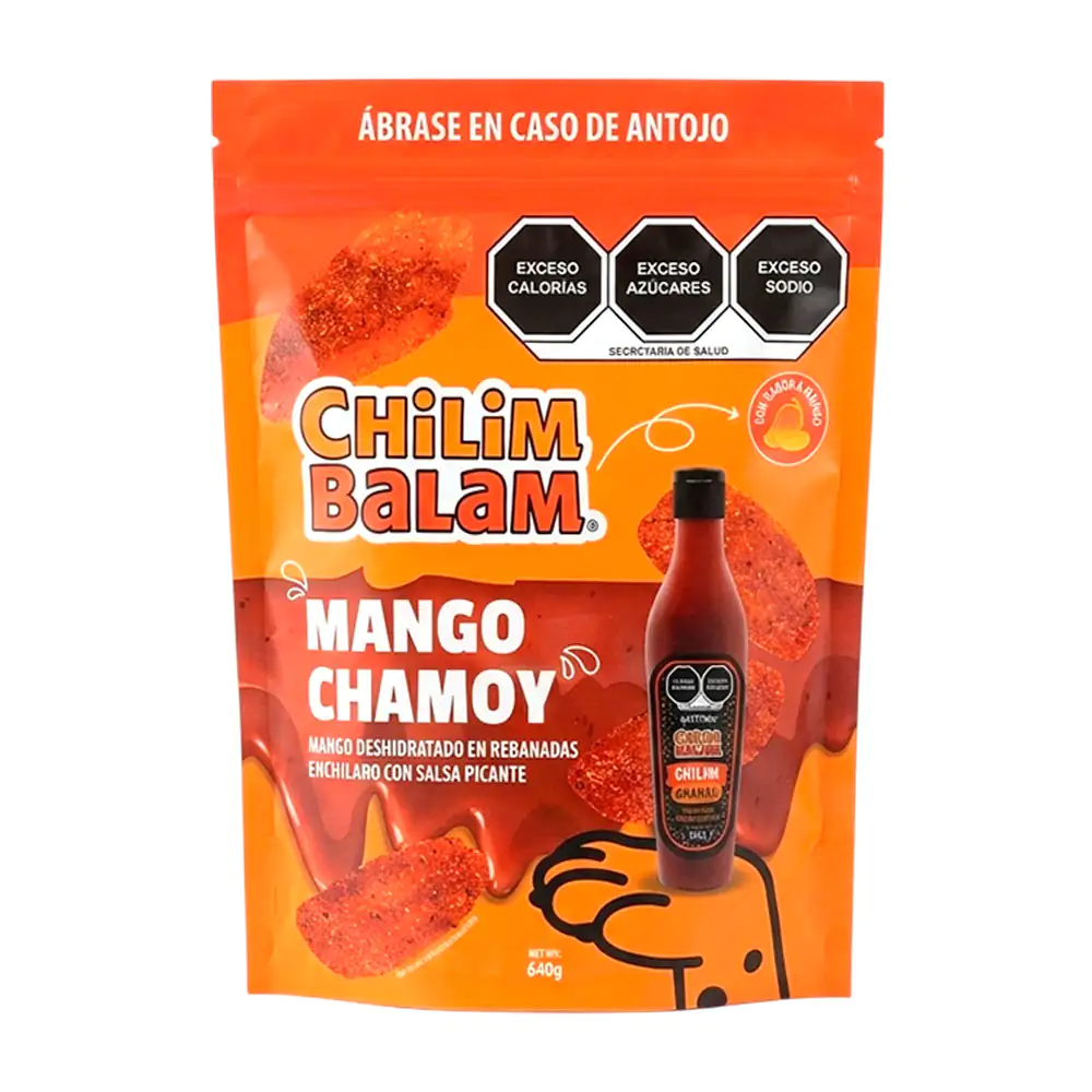 Bolsa chilim balam con mango deshidratado en rebanadas cubierto con salsa picante, 640g 