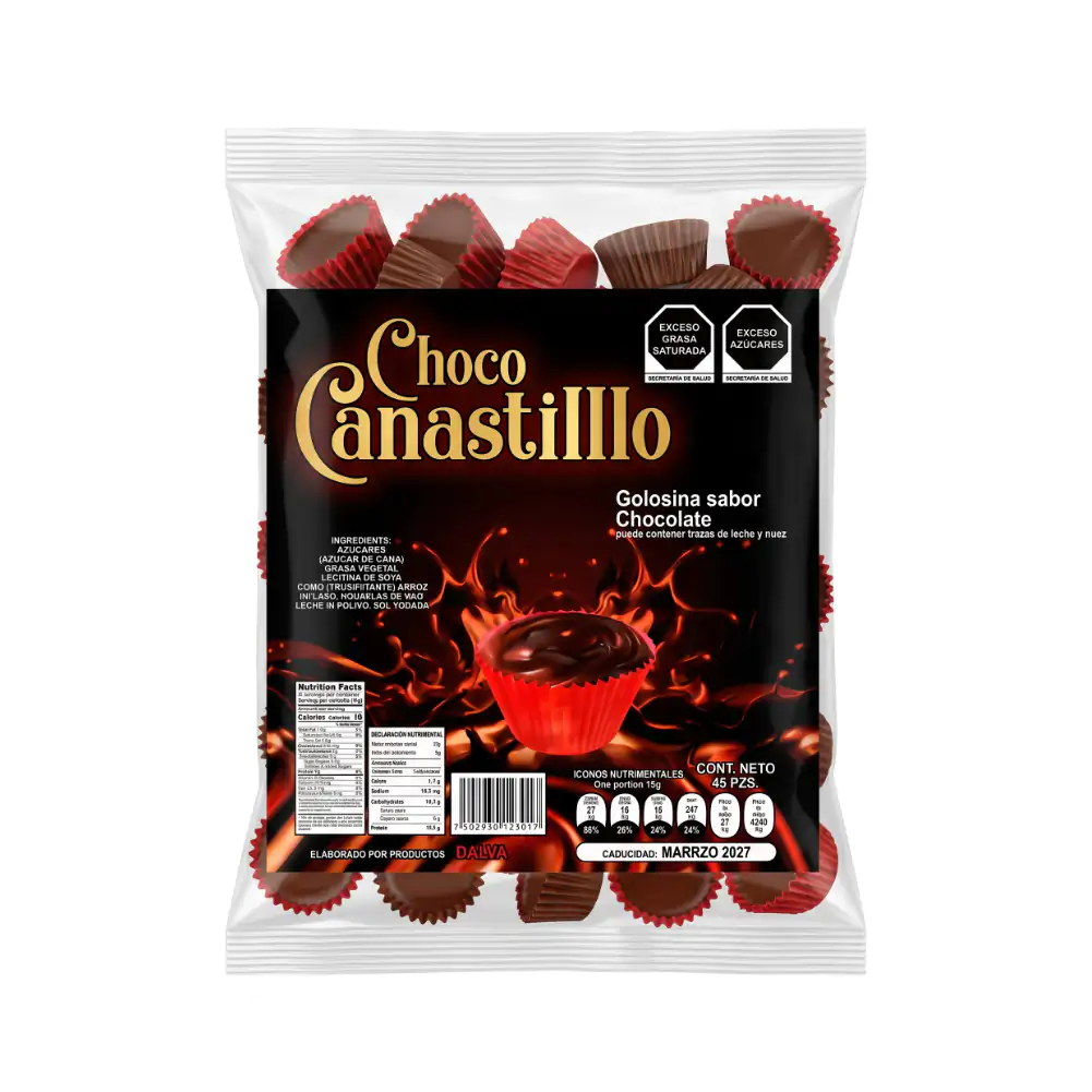 Bolsa con 45pzas de choco canastillo, golosina sabor chocolate con leche y nuez / 123017