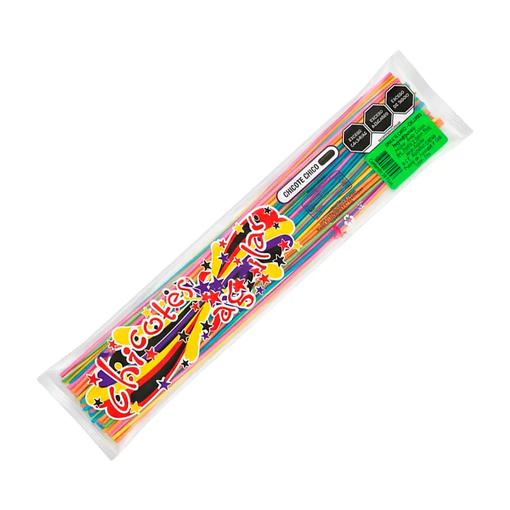 Bolsa con 50pzas de chicotes aguilar, chicote chico de colores, dulce ácido, variedad de colores