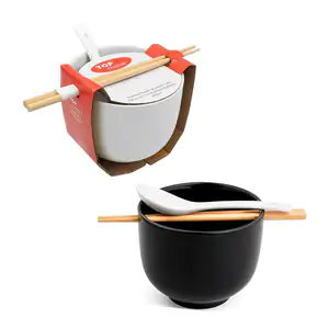 Paquete para comer ramen con plato hondo - tazón palillos de madera +…