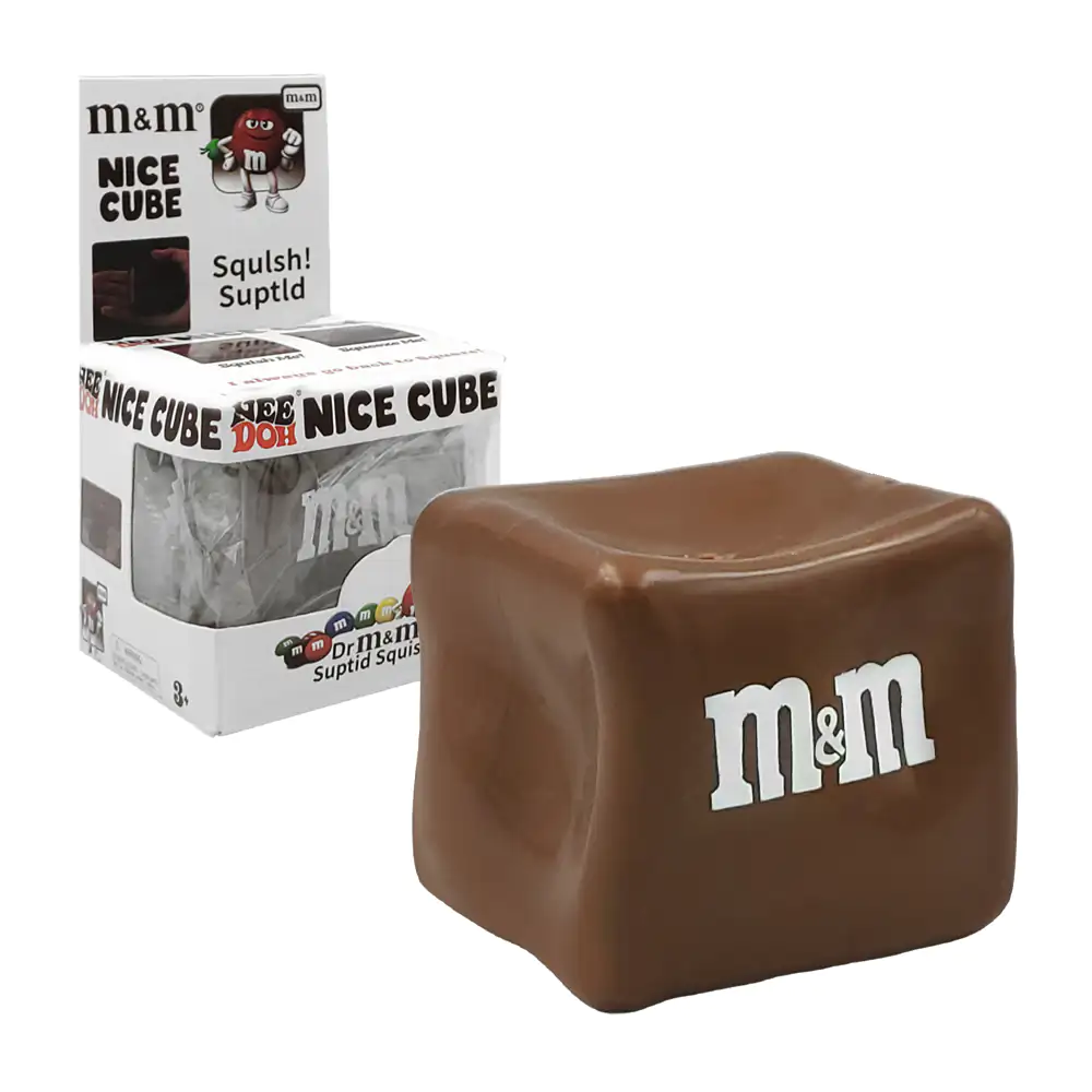 Squeeze antiestrés en forma de cubo con temática m&m, variedad de colores / 1869-51