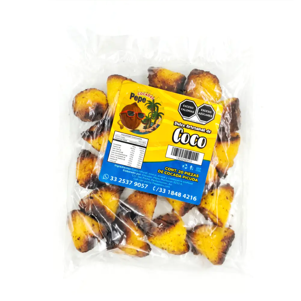 Bolsa con 20pzas de cocada artesanal pepe en forma de cono / 240910