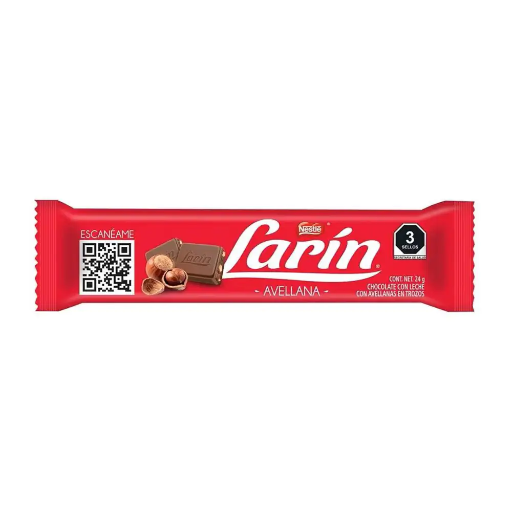 1pza chocolate larín más almendra, chocolate con leche y almendra en trozos, 24g / 299429