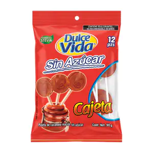 Paquete de paletas cajeta sin azucar Dulce Vida, 12pzs, 90g / 390304