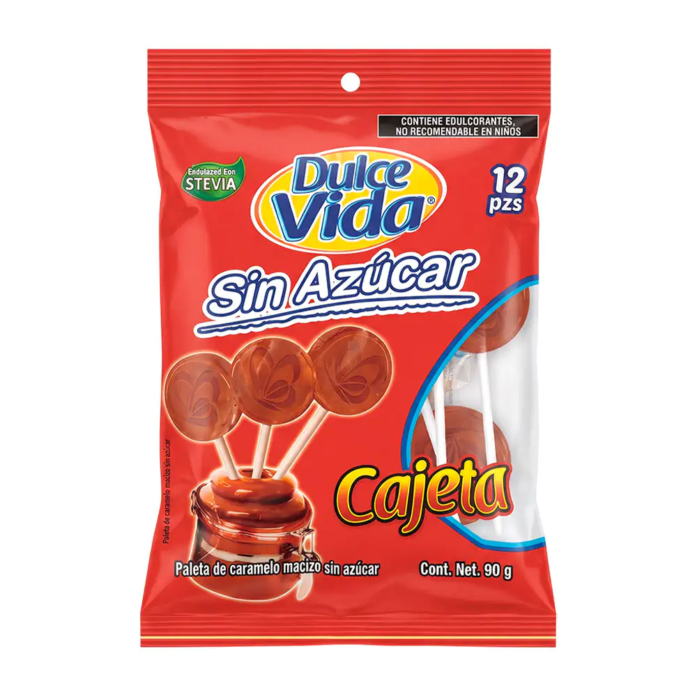 Paquete de paletas cajeta sin azucar Dulce Vida, 12pzs, 90g / 390304