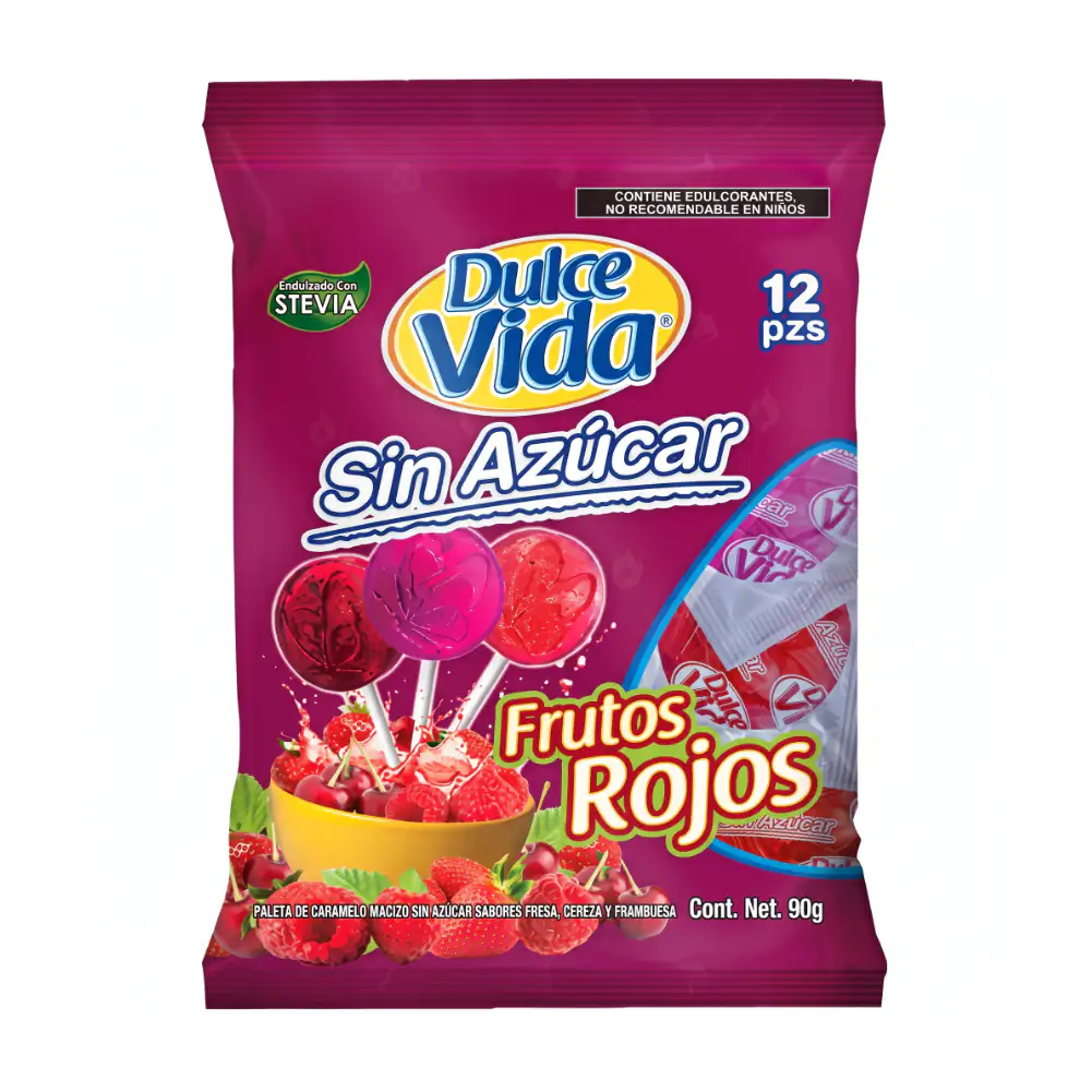 Bolsa de paletas dulce vida sabor frutos sin azúcar, variedad de sabores, 12pzs, 90g / 391196