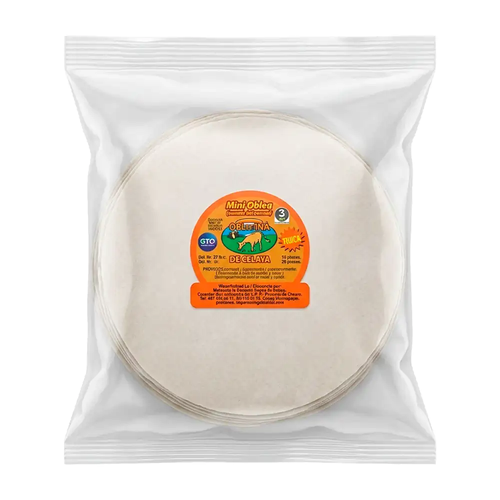 Paquete con 5 obleas artesanales rellenas de cajeta, 250g