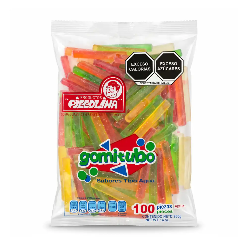 Bolsa de gomitubo piccolina sabor tipo agua, variedad de sabores, 100pzs, 350g / 403305