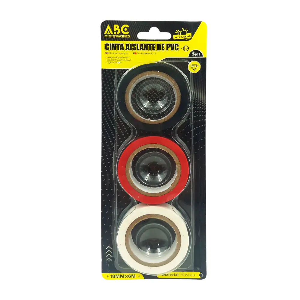 Blíster con 3 cintas aislantes abc de 18mm x 6m, variedad de colores / 423518