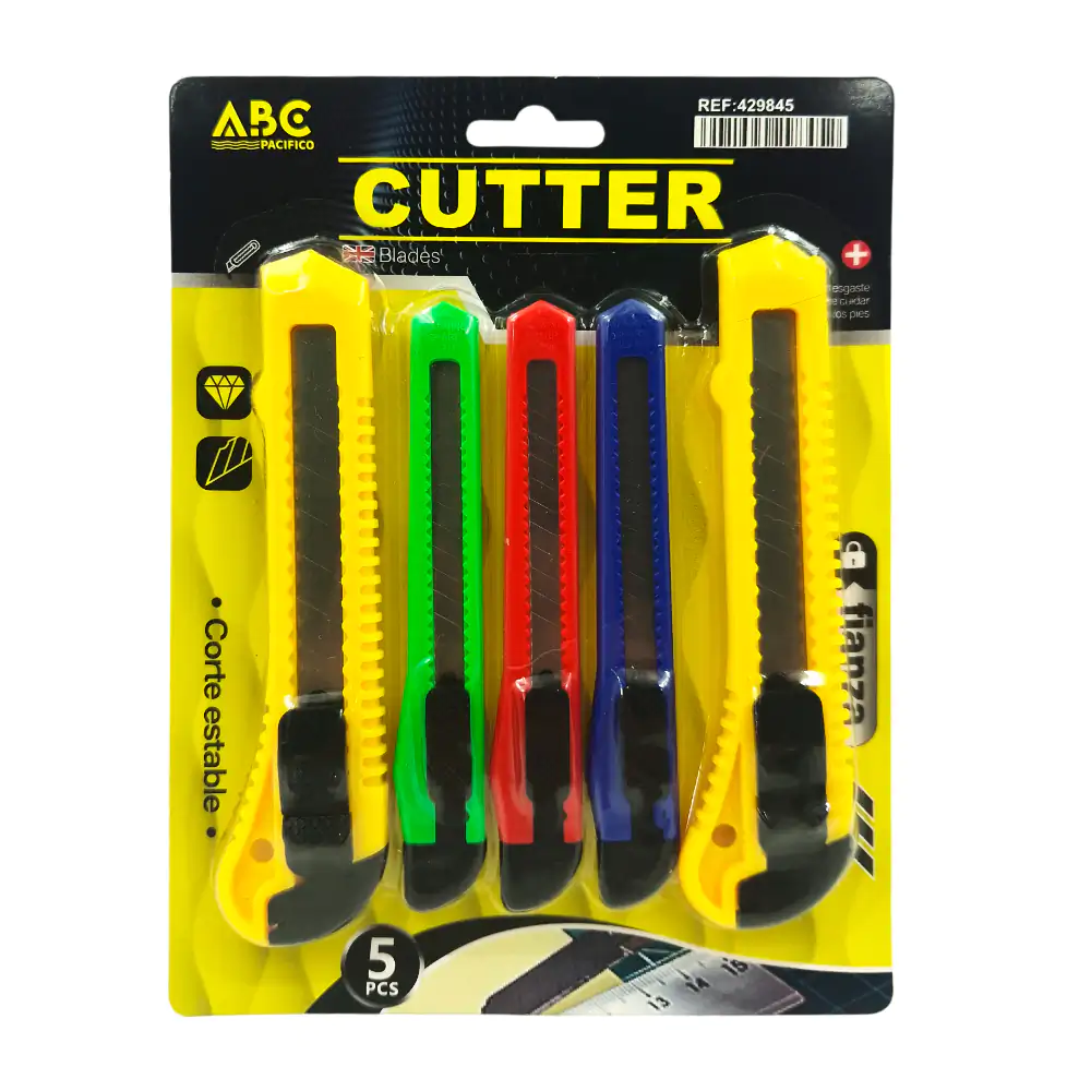 Blíster de 5 cutter abc en diferentes tamaños, corte estable y botón de seguridad / 429845