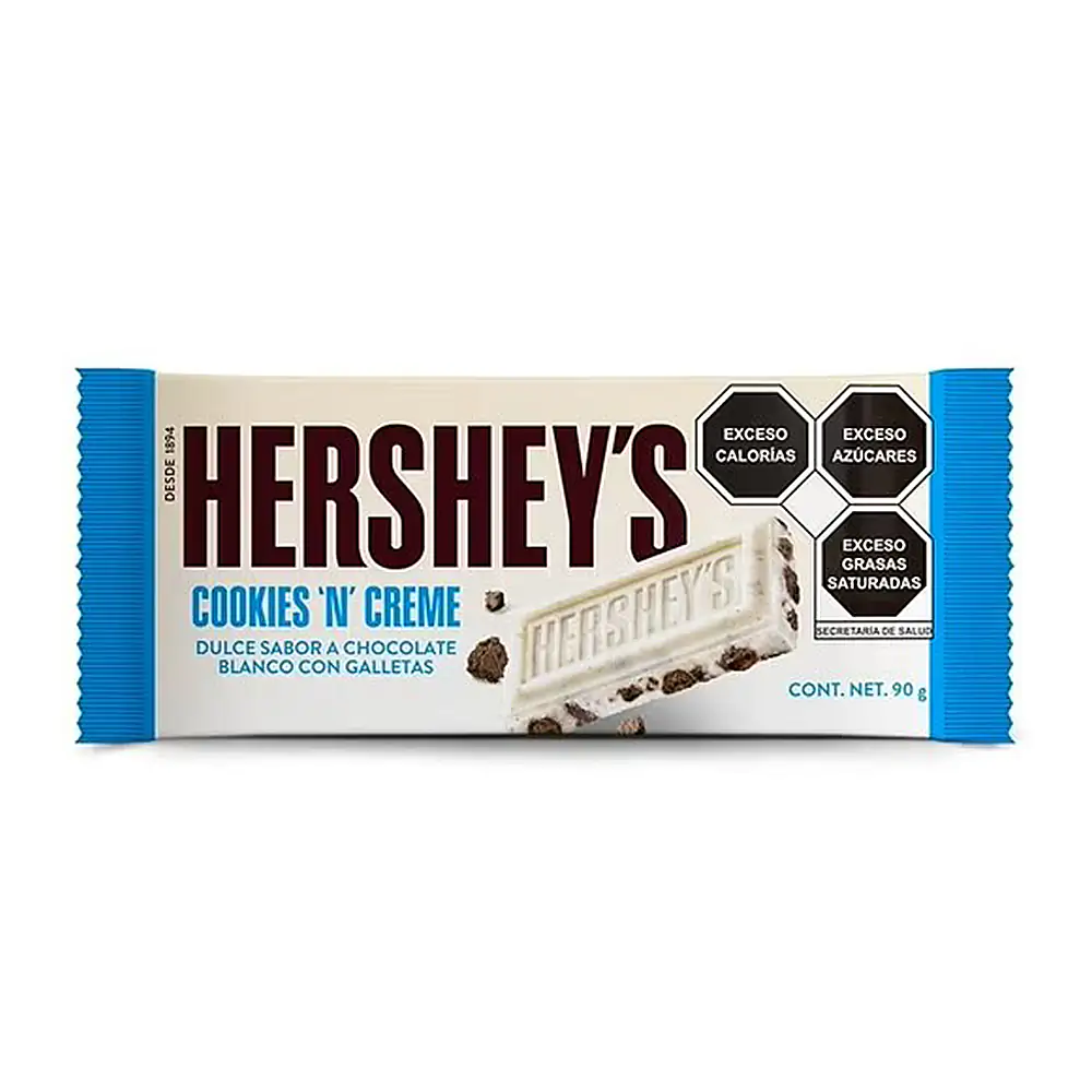 1pza barra de chocolate hershey´s cookies n creme, dulce sabor a crema con galletas, 90g / 525737