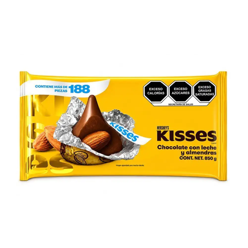 Bolsa de kisses chocolate con leche y almendras, con más de 180pzs, 850g / 528998