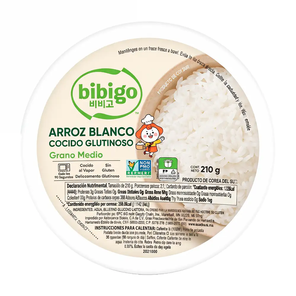 Bowl - tazón de arroz blanco instantáneo glutinoso bibigo de grano medio, 210g / 540985