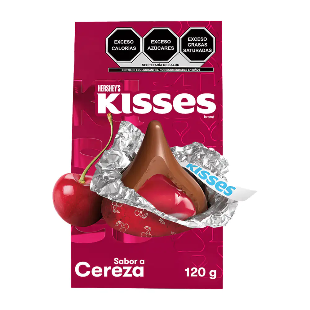 Caja kisses, chocolate con leche y relleno suave sabor a cereza 120g / 546138