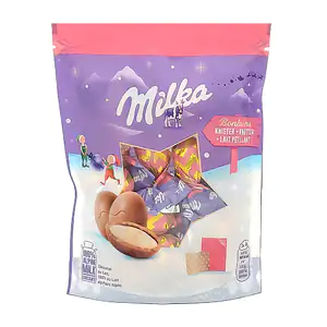 1pza bolsa con huevos de chocolate milka bonbons, rellenos de leche a…