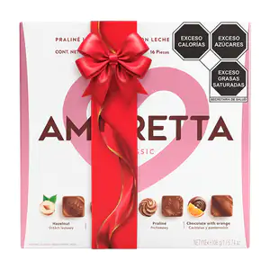 Caja con 16 mini pralinés de chocolate con leche amoretta sabor clási…