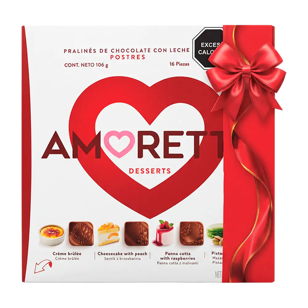 Caja con 16 mini pralinés de chocolate con leche amoretta sabor a postres, 106g 