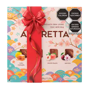 Caja con 16 mini pralinés de chocolates con leche amoretta sabor flor…