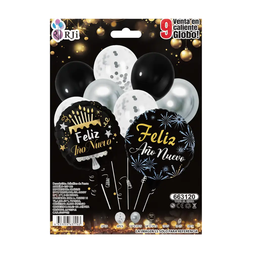 Paquete con 9pzas de globos para feliz año nuevo, globos conffeti y n…