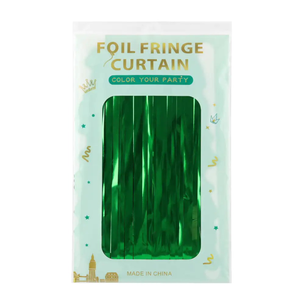 1pza cortina foil fringe curtain decorativa verde metálica con pinos …