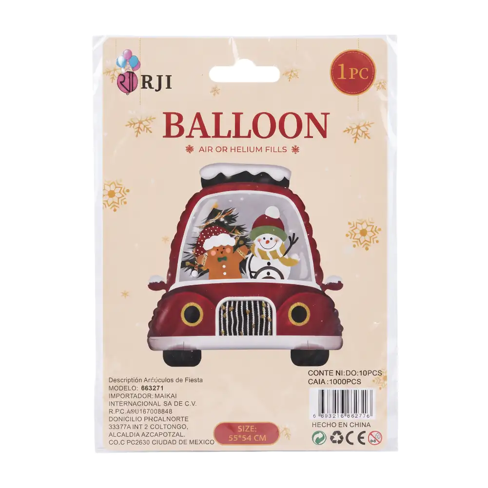 1pza globo decorativo navideño de 55x54cm, muñeco de nieve manejando / 663271