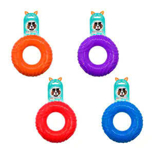 Juguete mordedera de silicón con chifle para mascotas en forma de aro…