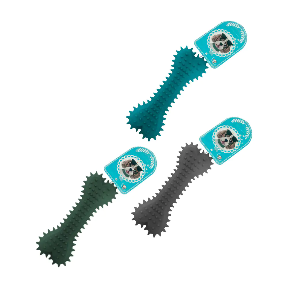 Juguete - mordedera para mascotas con diseño de hueso y textura de picos, 15cm, variedad de colores