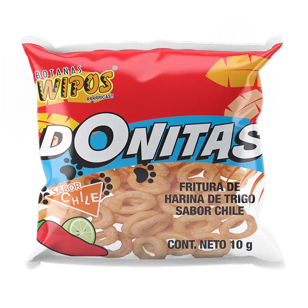 1pza Fritura tipo donita de harina de trigo con sabor a chile, 10g