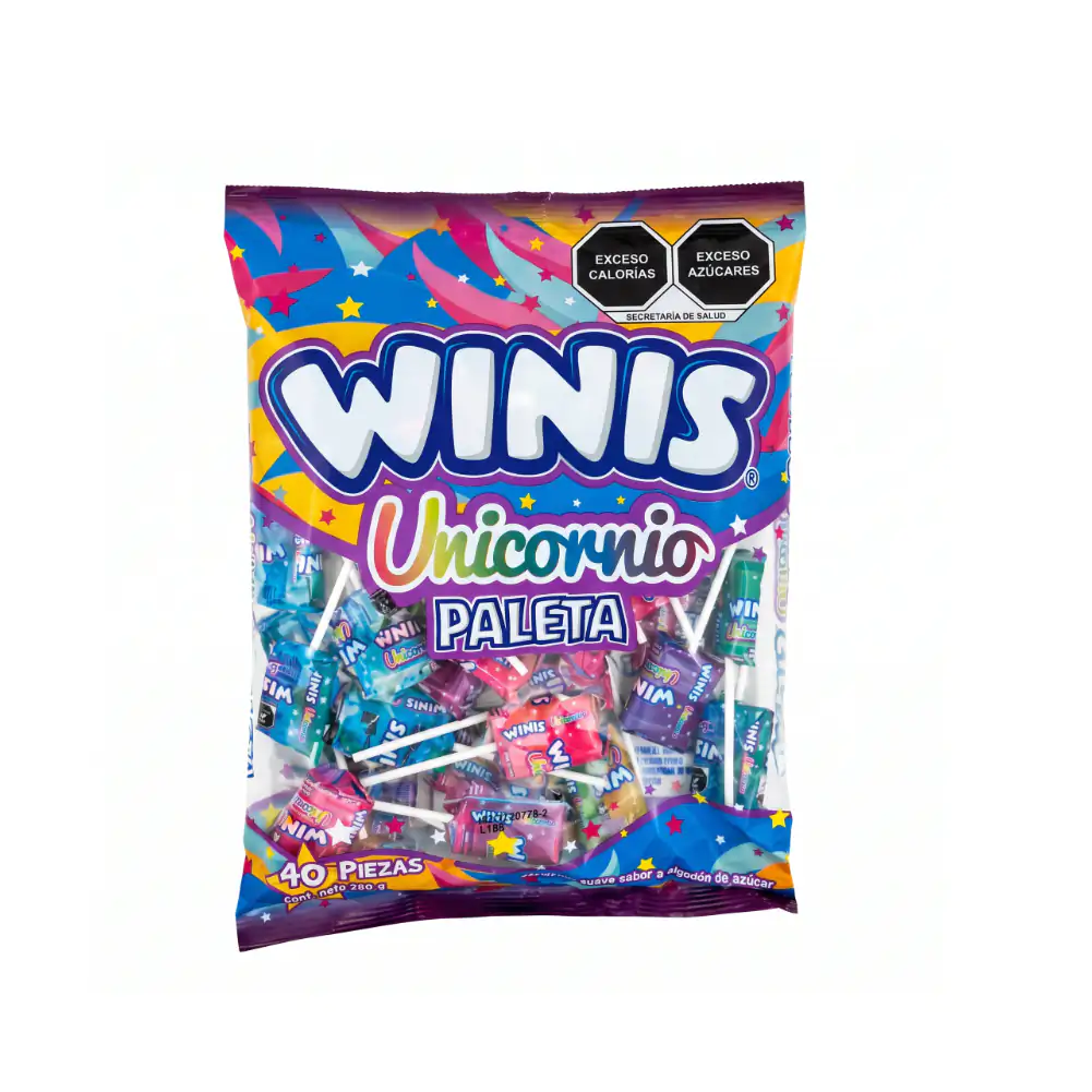 Bolsa de paletas ubicornio Winis, 40 pzs, 280g / 845741