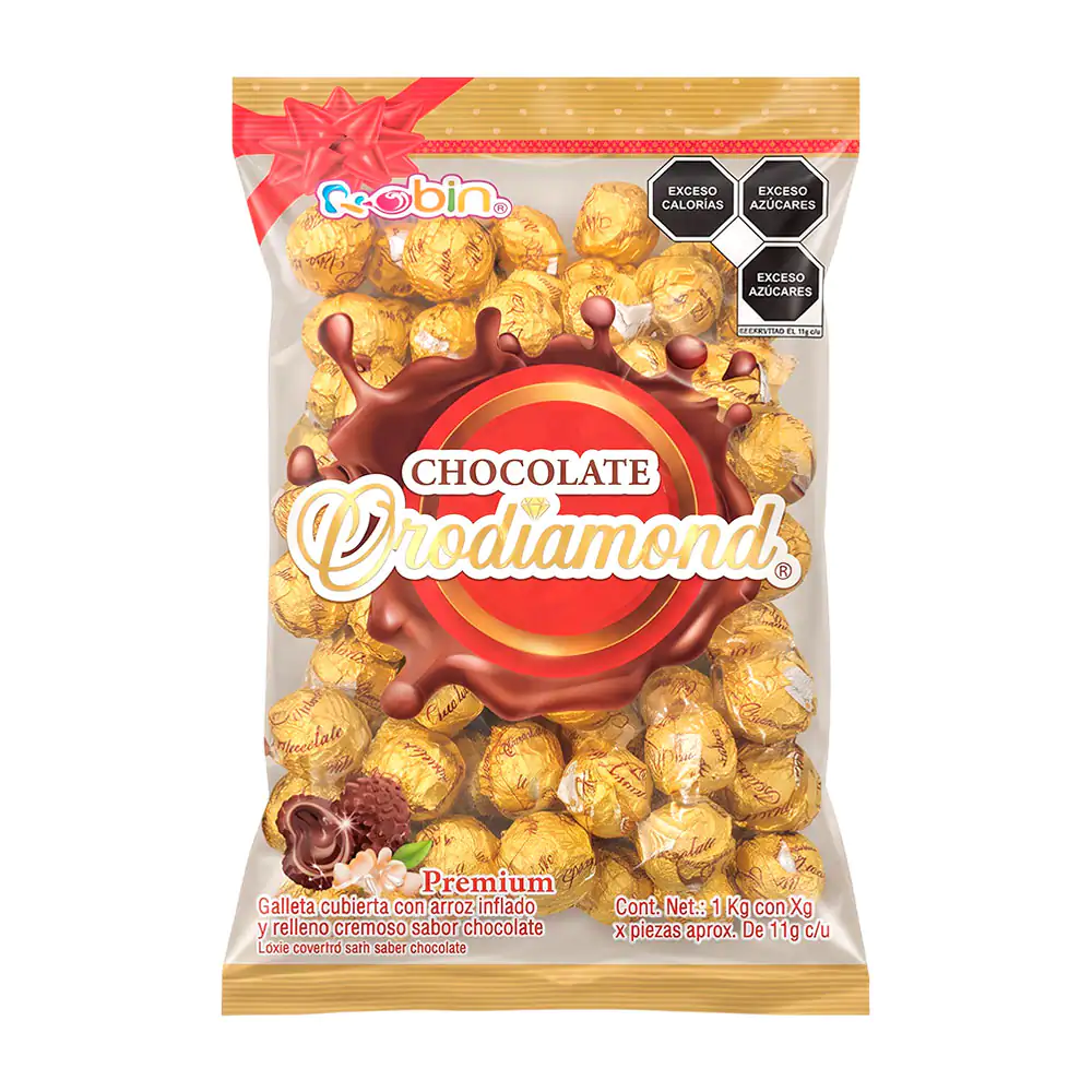 Bolsa chocolate orodiamond hubin galleta cubierta con arroz inflado + relleno sabor chocolate 1k