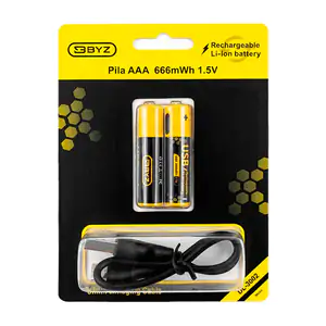 Blíster con 2 baterías recargables byz triple aaa de 666mah