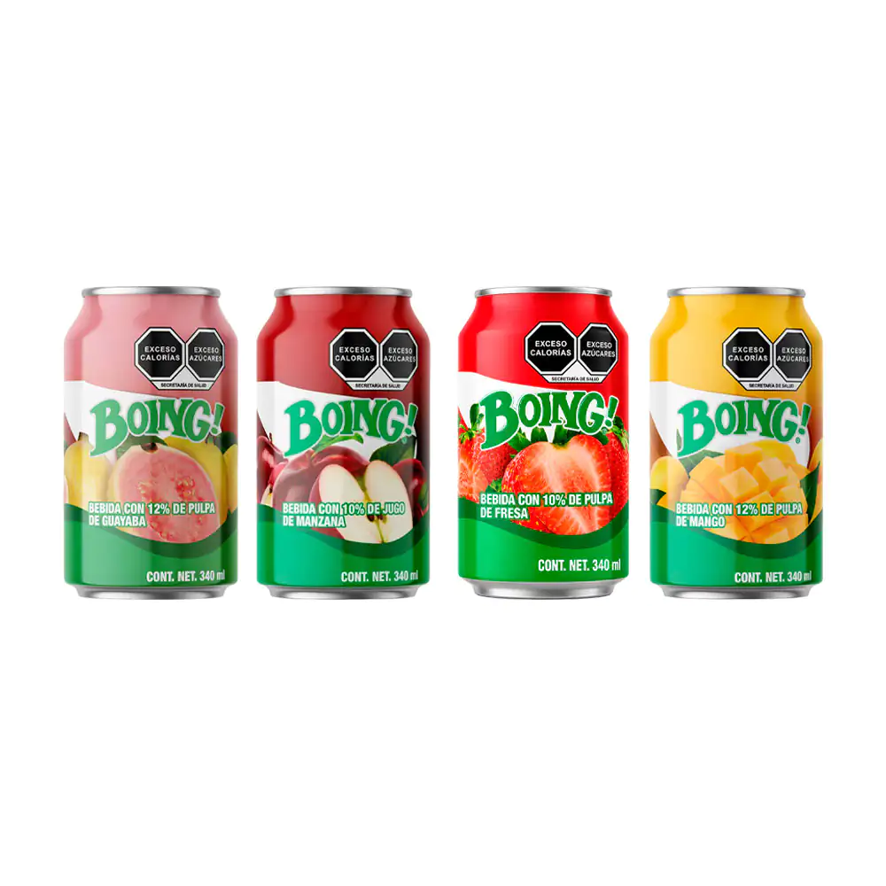 1pza lata boing con jugo natural, 340ml, variedad de sabores / boing.…