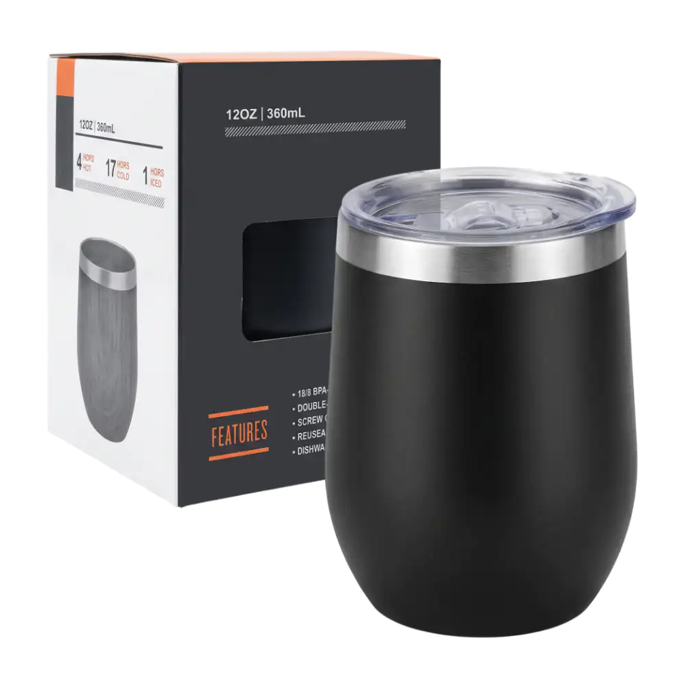 Vaso térmico de acero inoxidable 12oz-360ml, color negro / bwb-1789