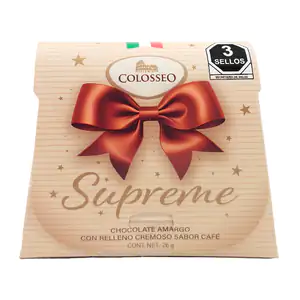 Chocolate colosseo supreme, chocolate amargo con relleno sabor café, …