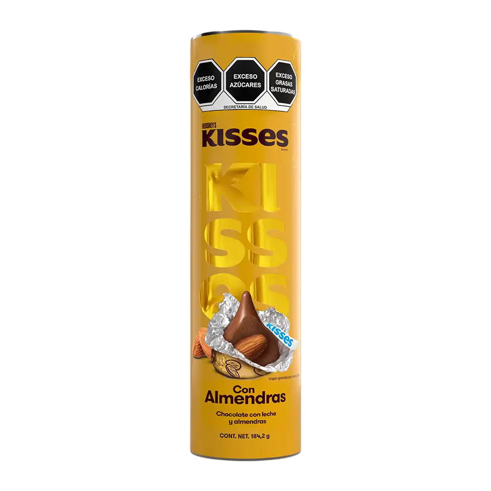 Tubo con chocolates kisses con leche relleno de almendra 184.2g / 596157