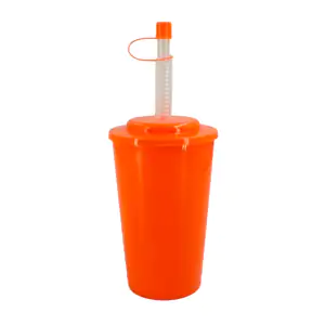 Vaso de plástico liso con popote flexible y mini tapa, variedad de co…