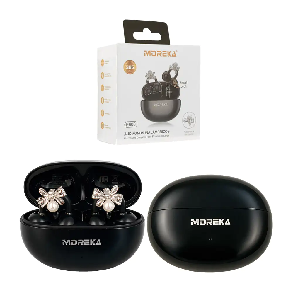Audífonos moreka inalámbricos con diseño curvo y decoración de moño +…