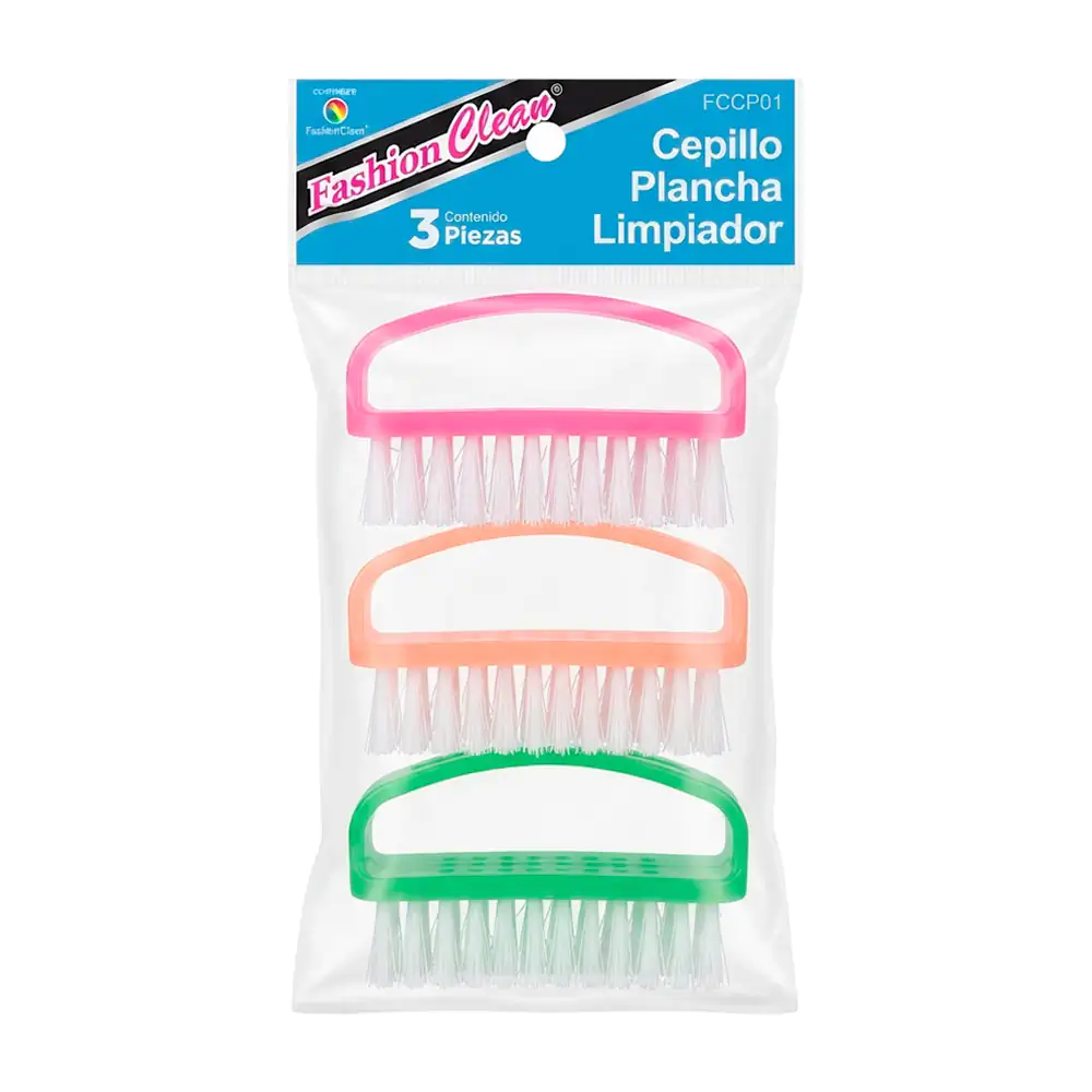 Blíster de 3 cepillos limpiadores de plástico pequeños, variedad de colores / fhasion clean