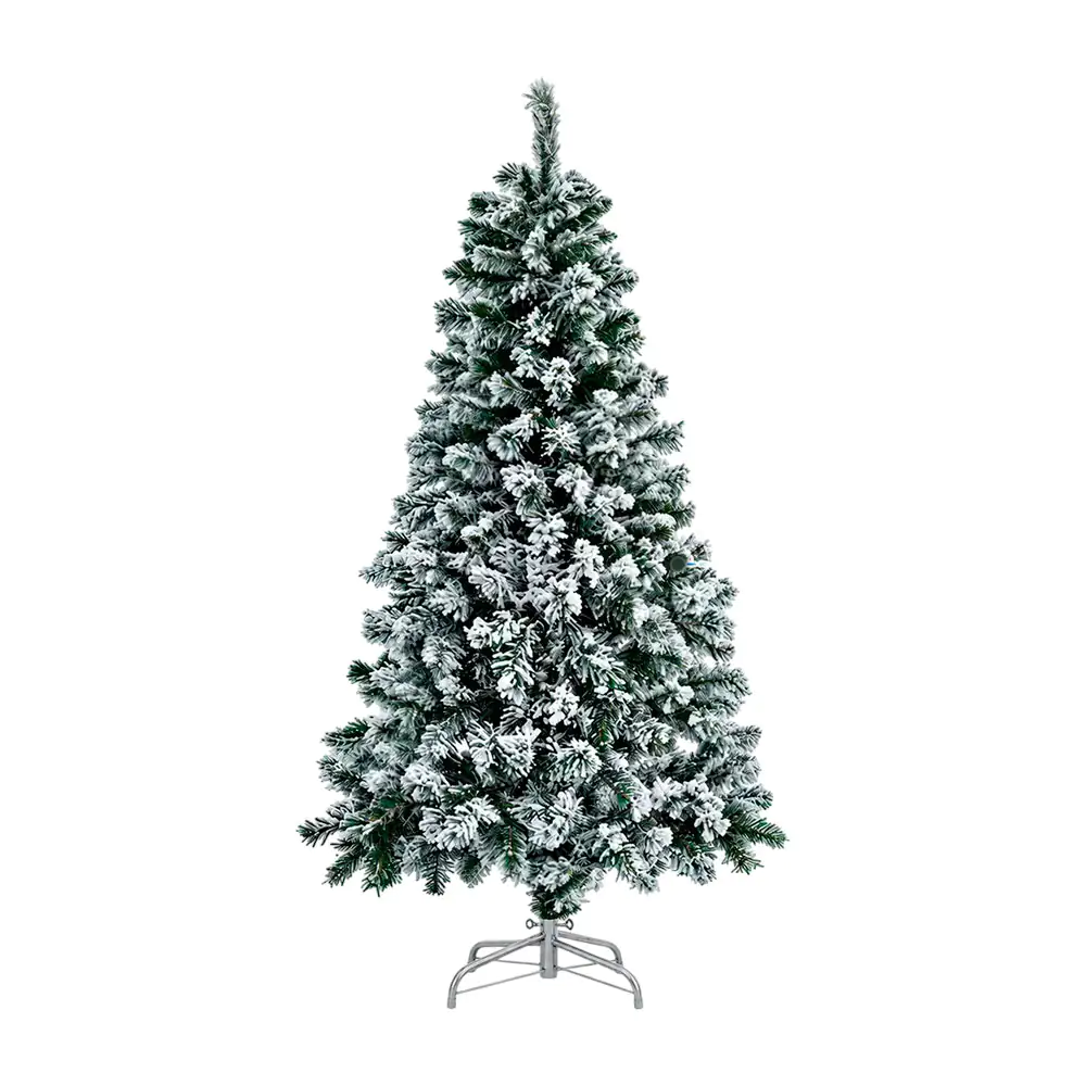 Árbol - pino de navidad artificial color verde con efecto nevado + base metálica, 60cm