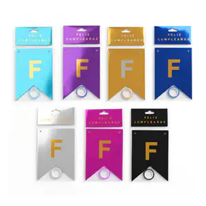 Banderín feliz cumpleaños colgante y letras en colores metálicos, var…