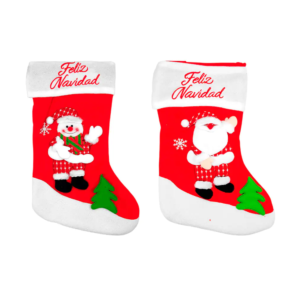 1pza Bota de tela 39x25cm con temática navideña con frase feliz navidad, variedad de modelos / j1845