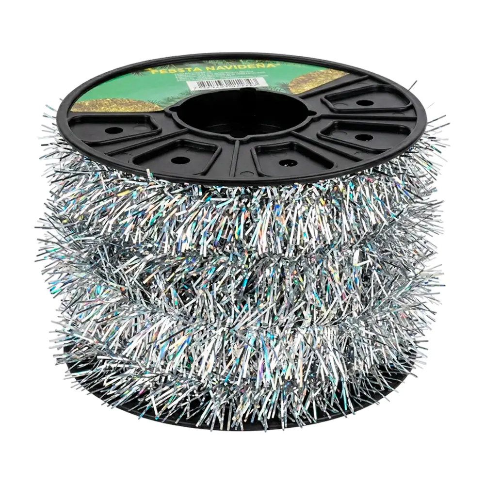 Rollo de escarcha decorativa 20m color plata metálico con efecto tornasol / j1932