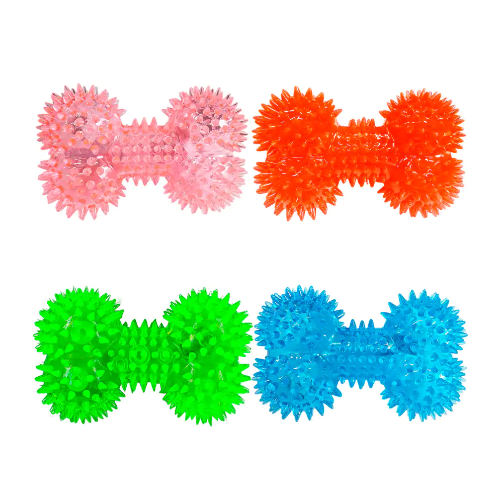 1pza Mordedera de plástico para perro con forma de hueso, con pinchos, luz y sonidos, variedad de colores / jr1188