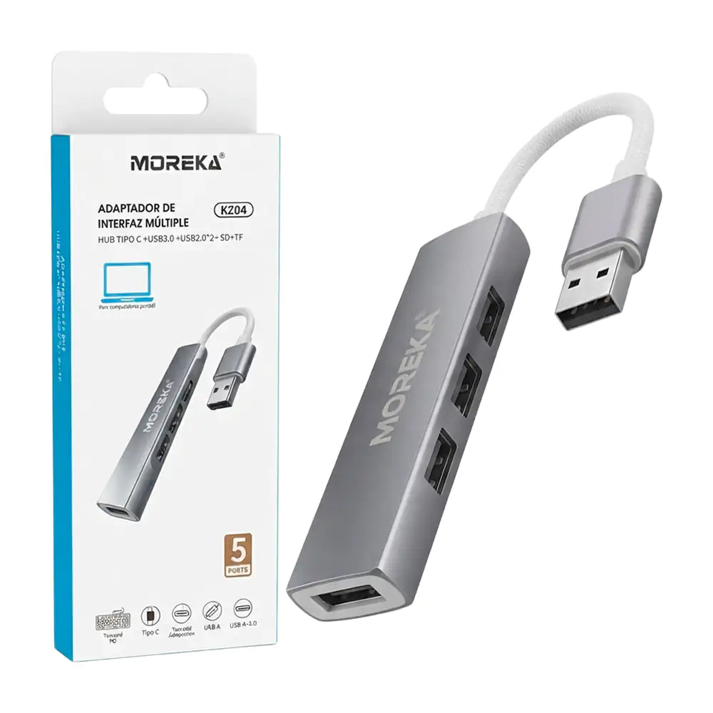 Hub adaptador moreka de interfaz múltiple con 3 puertos usb, sd + tf