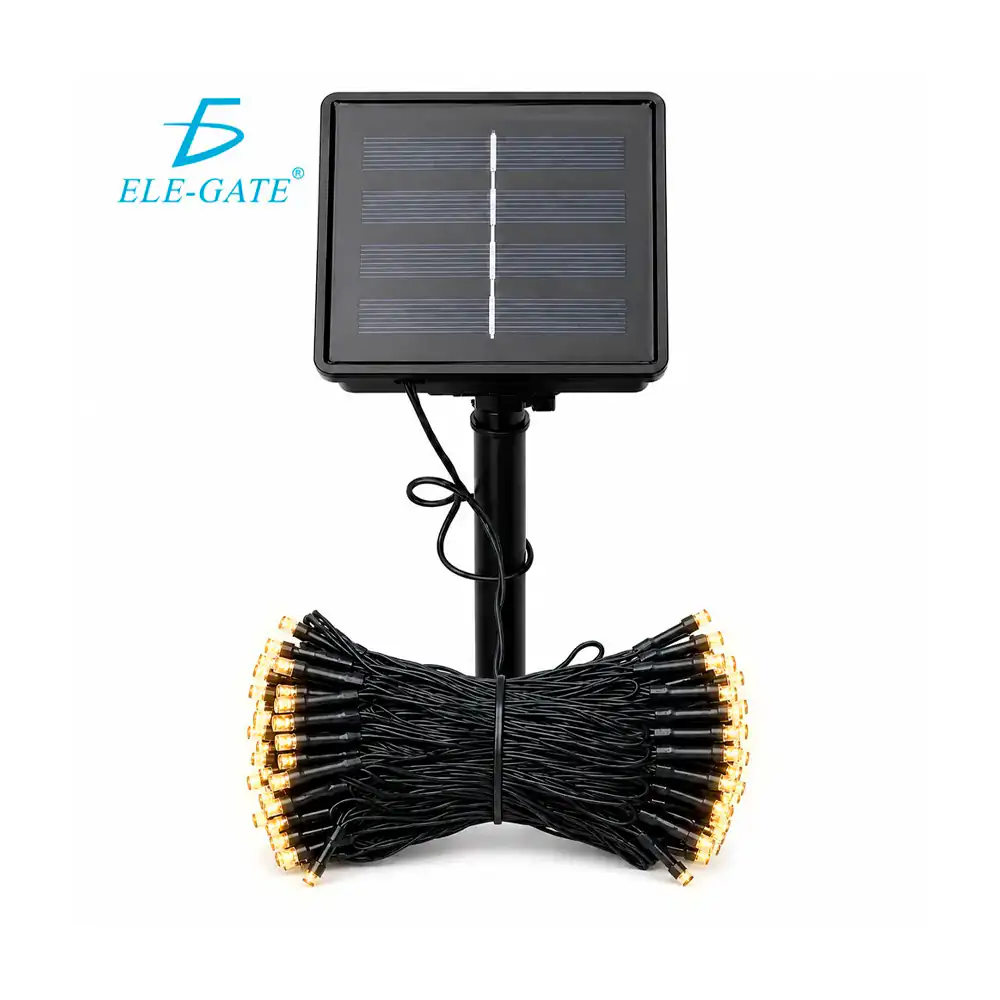 Serie de luces solares de 10 metros con 100 led cálidos para jardín