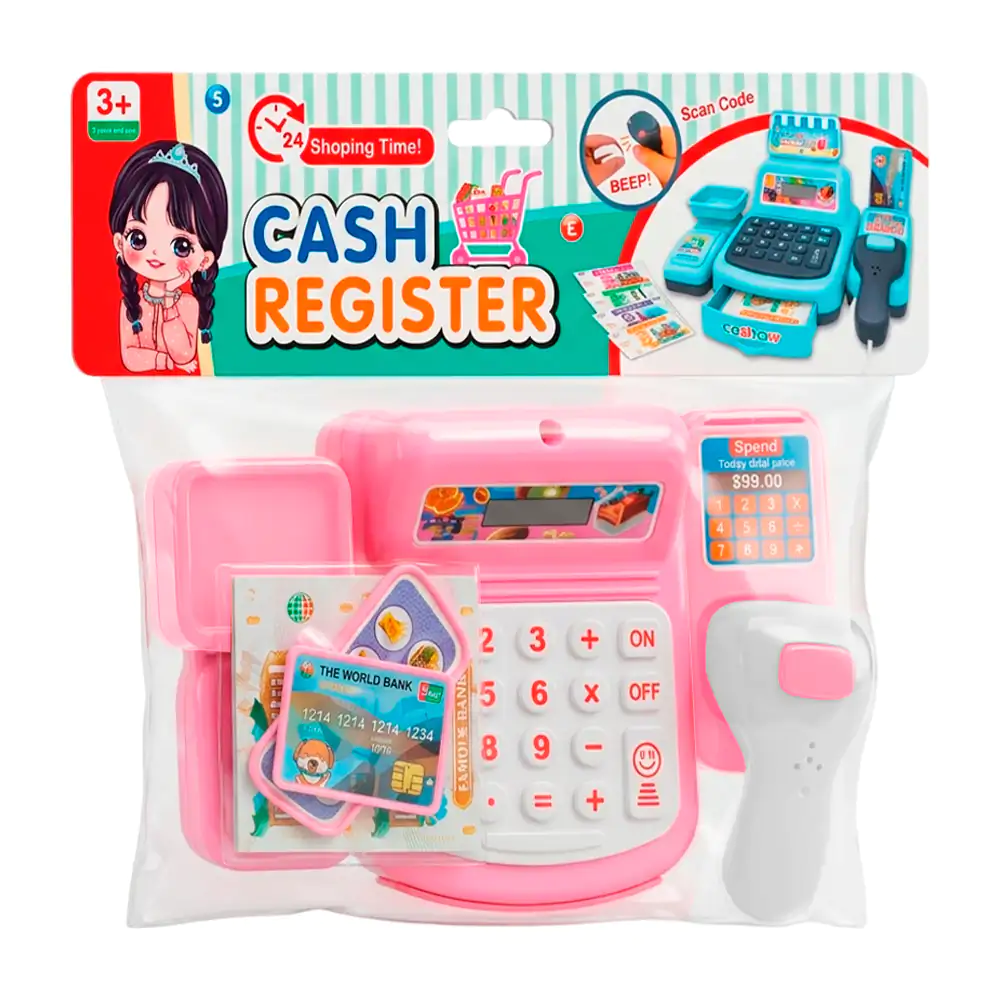 Blíster con caja registradora de juguete con sonido + accesorios