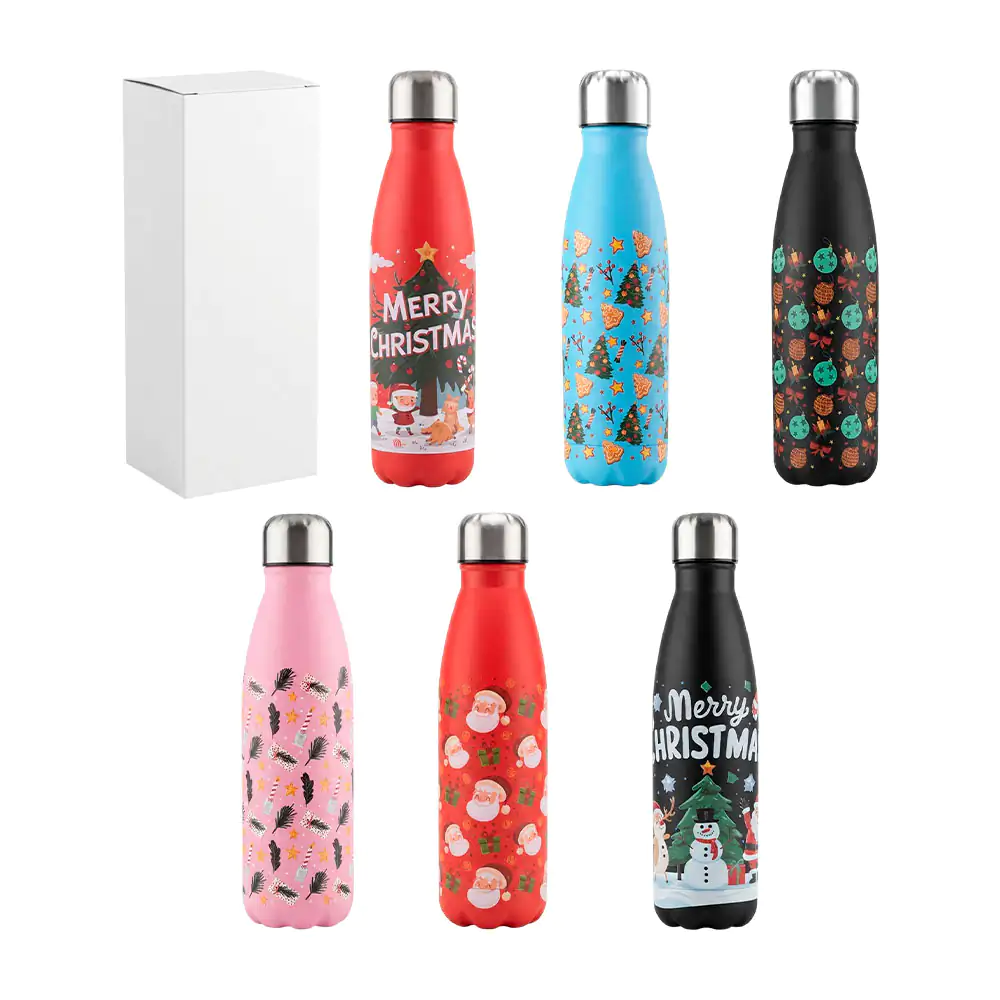 Botella tipo termo metálico de 500ml con estampado navideños, varieda…