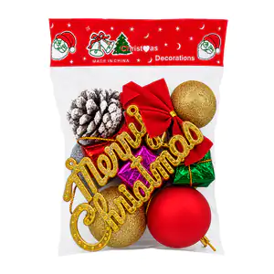 Blíster con 9 adornos navideños, regalos, moño, letrero, esferas y ca…
