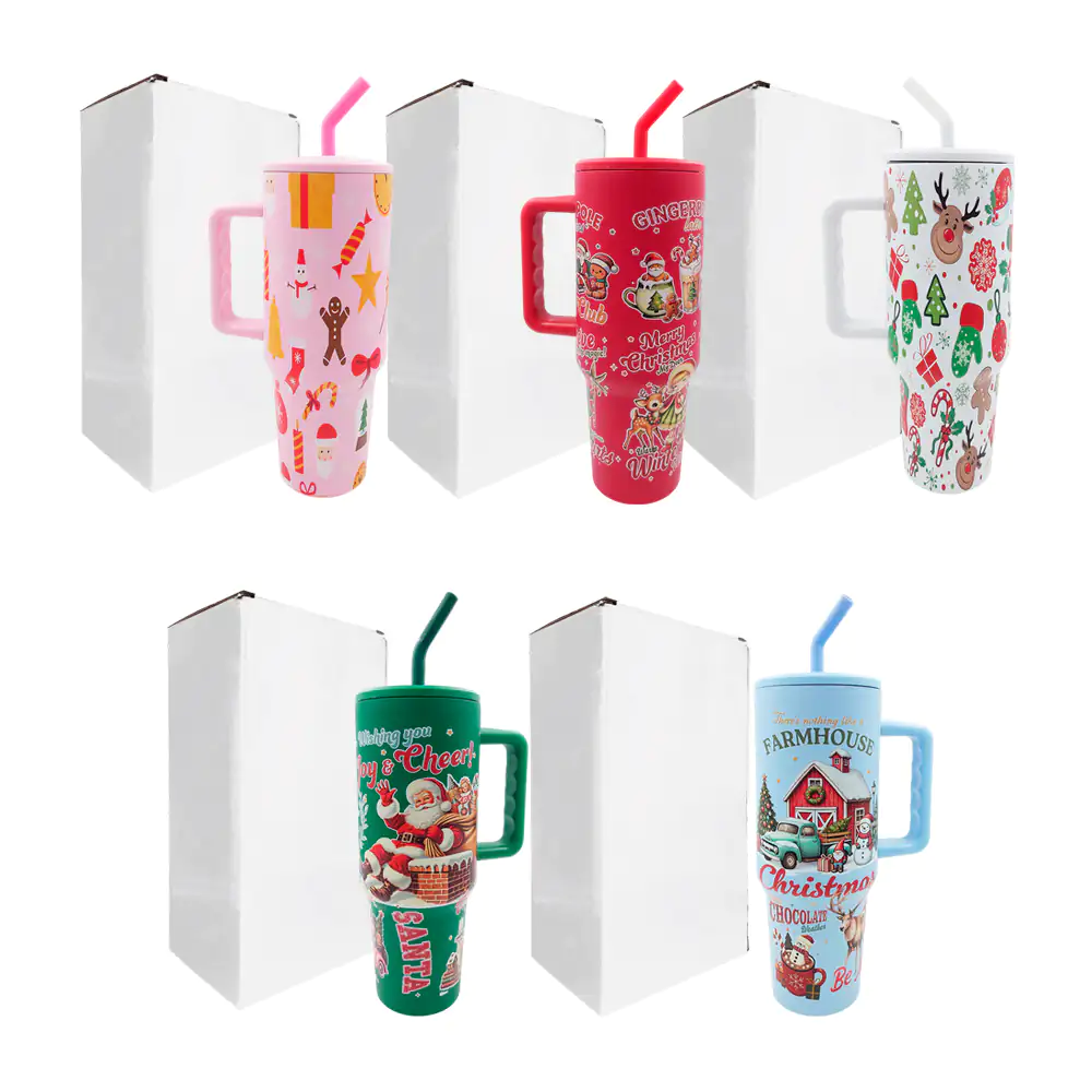 Termo de 40oz con estampado navideño, asa, cierre hermético y popote,…